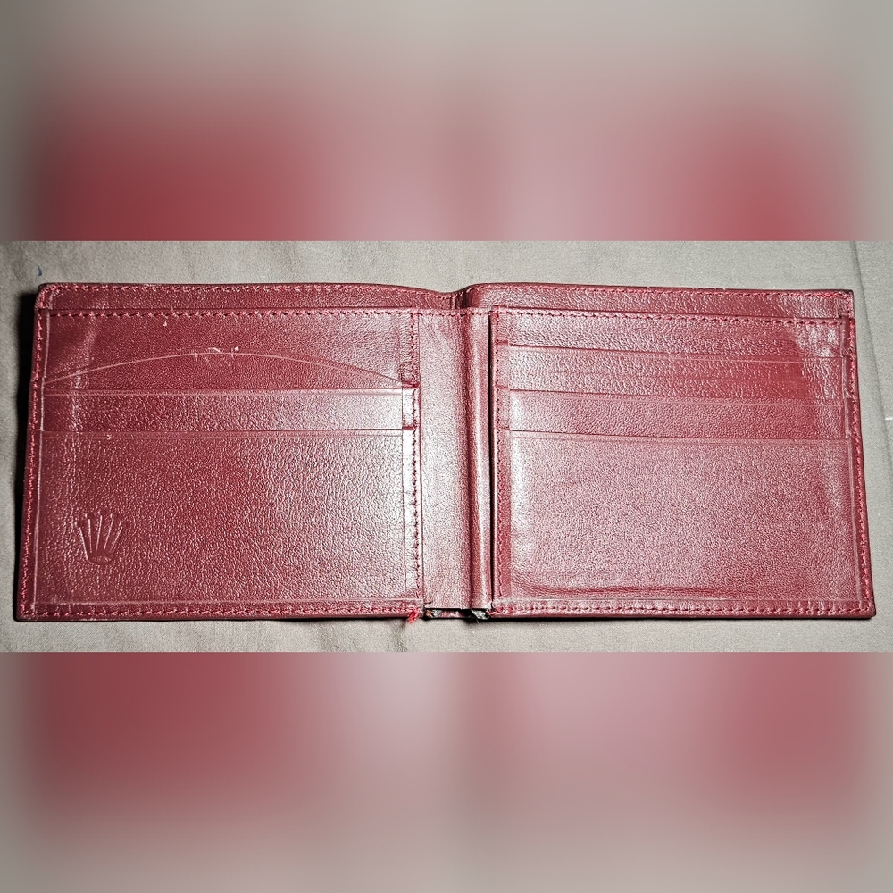 Rolex Vintage Leather Wallet Id Document Holder Card Case Fold 8 Inserts Pocket